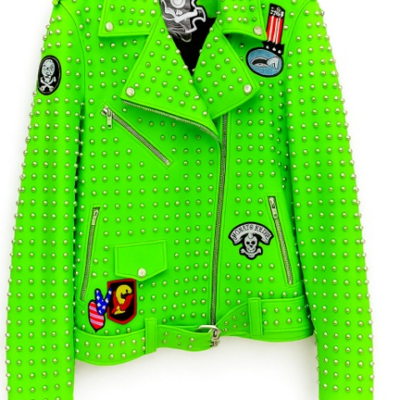 Crafted leather new handmade men's punk style green studded adorable leather jacket