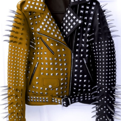 Crafted leather new handmade women's punk full long spiked studded brando brown black adorable leather jacket