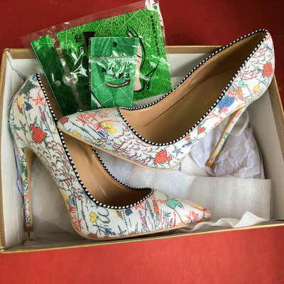 White graffiti high heels French stiletto pumps
