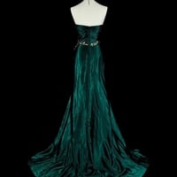 Dark Green Strapless Sweetheart Neck Mermaid Beading Vintage Long Evening Party Dress - Thumbnail 8