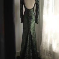 Luxe Dark Green Sequin Holiday Formal Party Evening Wedding Prom Mermaid Maxi Dress  - Thumbnail 1