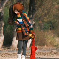 V-neck Rainbow Stripe Pullover Knit Sweater - Thumbnail 3