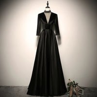 Black Prom Dresses A-Line / Princess High Neck 3/4 Sleeve Backless Floor-Length / Long Prom Formal Dresses - Thumbnail 2