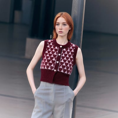 Single-breasted heart-pattern jacquard-knit vest - Thumbnail 2