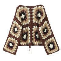 Irregular chest tie waist deep V neck thick needle hollow sweater - Thumbnail 1