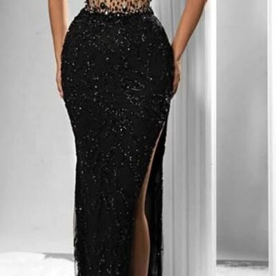 Black mermaid beading crystals prom dress evening formal gown birthday party dress