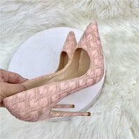 Pink Braided High Heels Women's Stilettos Fashion Pointed Toe Heels - Thumbnail 1