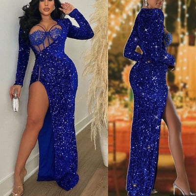 Royal Blue Prom Dresses Slit Side V Neck