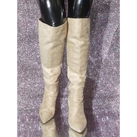 Surkova Elegant Apricot Slim Fit Knee Boots Pointed Toe Thin High Heels Gladiator Boots Nightclub Stage Shoes Size46 Women Shoes - Thumbnail 3