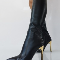 Black Matte Knee High Boots Women Pointed Toe Stilettos Custom Color - Thumbnail 3