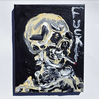 Skull of a skeleton with burning cig with obscenity  - Thumbnail 1