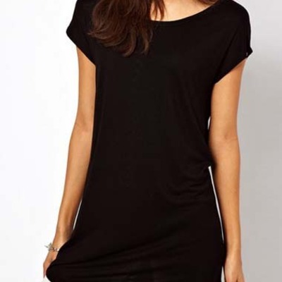 Simple round neck cutout design black t shirts
