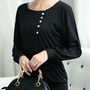 Women Fashion Round Neck Long Sleeve Shirt FLA1089-3095-26-Black-1