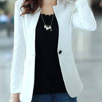 Fashion Cotton Korean Style Plain Womens Suit Jackets FLA1089-3088-68-Pink - Thumbnail 3