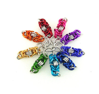 Chainmaille stitch markers; bright; multicolored