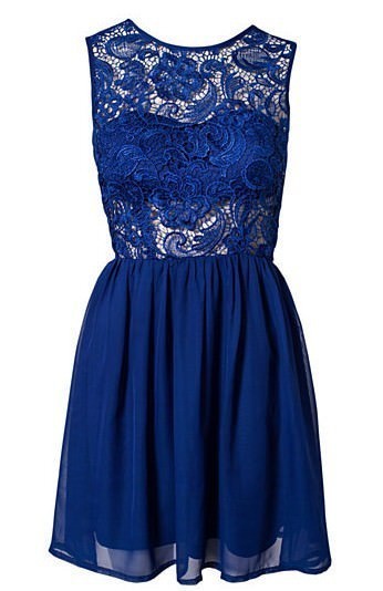 Lace Dress Rounded neckline with opening in the back Blue
