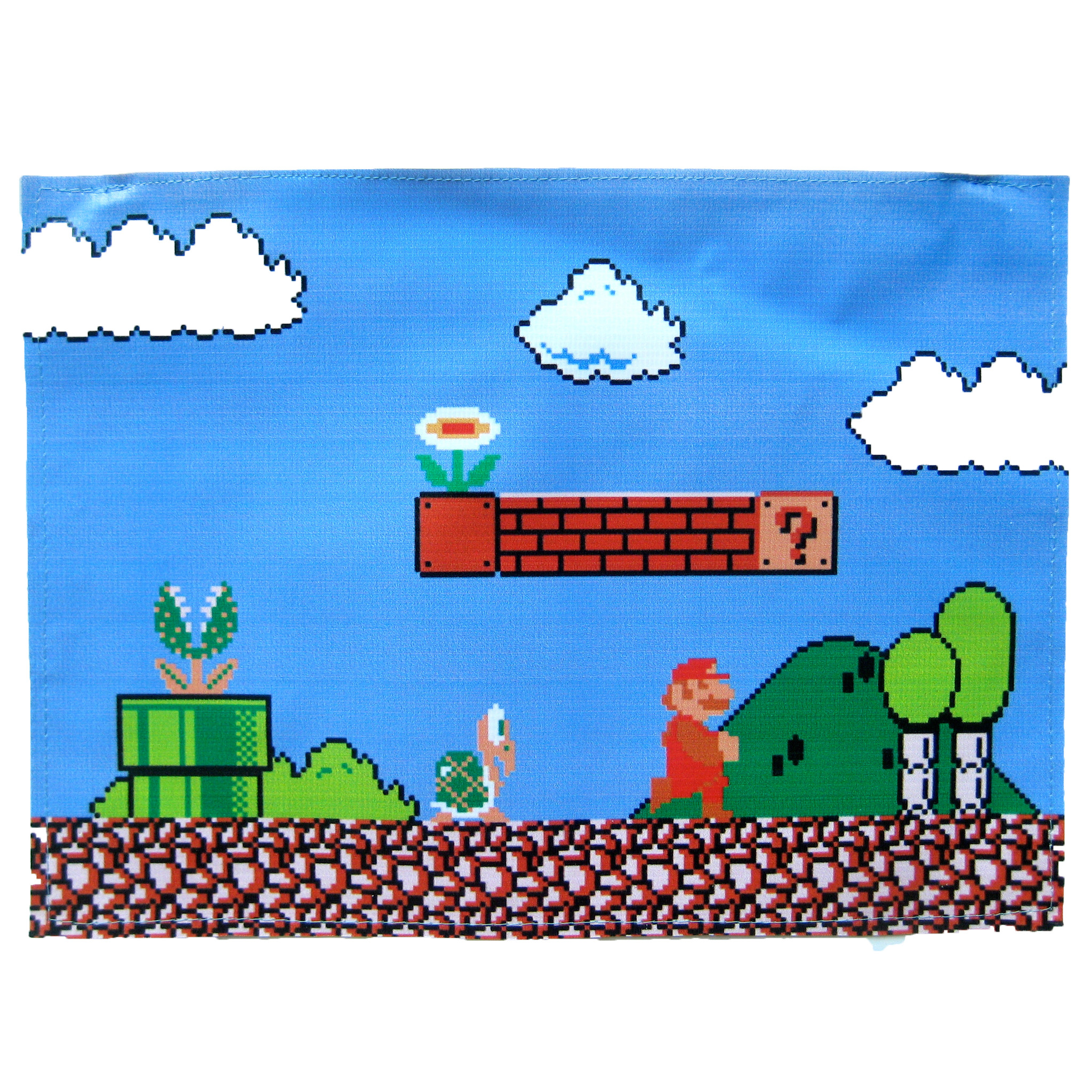 large upcycled vinyl classic super mario video game themed print clutch bag sold by dotoly animal jewelry on storenvy