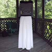 White Corduroy Long Floor Length Skirt with Pockets, Vintage Women's Size Small US 6 8 - Thumbnail 4