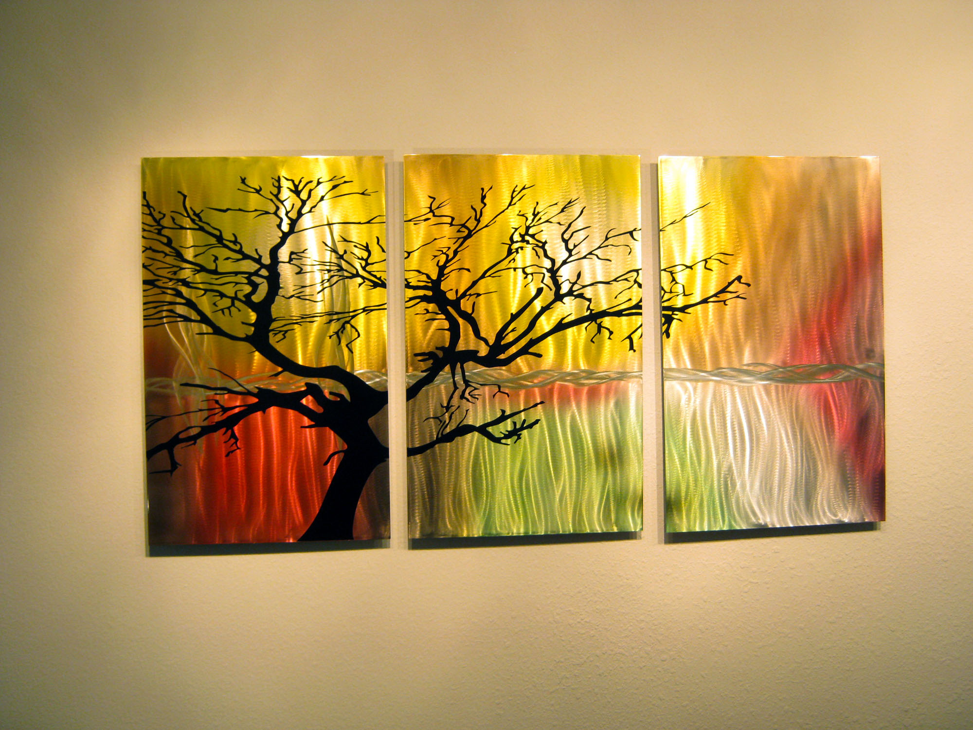 Tree in Silhouette Metal Wall Art Contemporary Modern Decor 3 panels