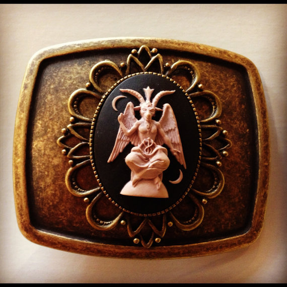Antique Brass Cameo Belt Buckle, Baphomet