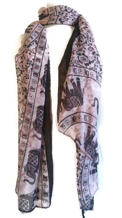 Elephant Print Scarf- Coral