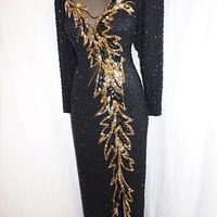 Vintage Nite Black/Gold L/S Sequins Dress, Size M-L - Thumbnail 3