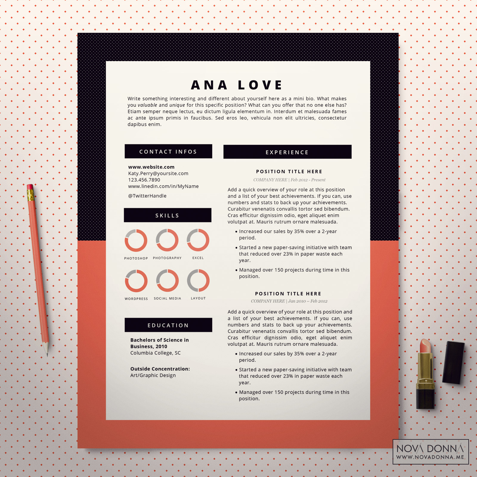 Resume Template Cv Template Design For Word Cover Letter Printable Instant Download Samples For Creative Personal Brand Modern Pop Nova Donna Online Store Powered By Storenvy