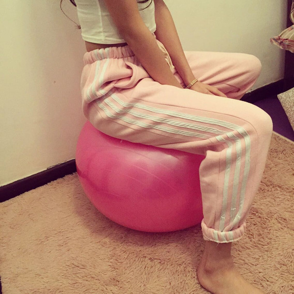 Harajuku style soft pink sports striped loose lace harem pants