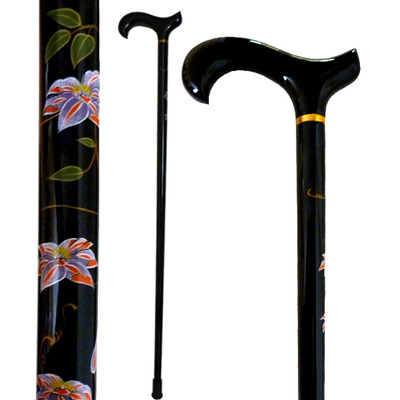 Hand painted clematis walking stick