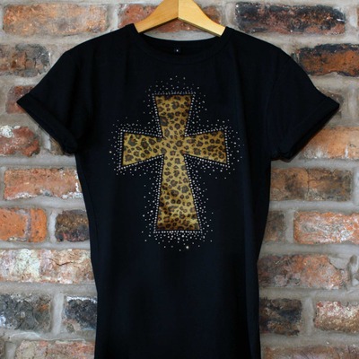 Leopard print cross - gold