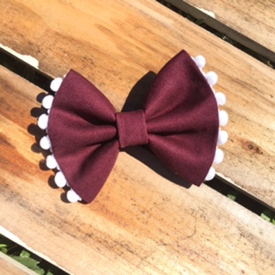 Maroon pom-pom bow