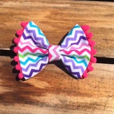 Spring chevron pom-pom bow