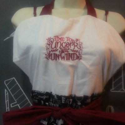 Beautiful handmade vintage inspired pin-up girl apron  with sassy embroidery wine collection
