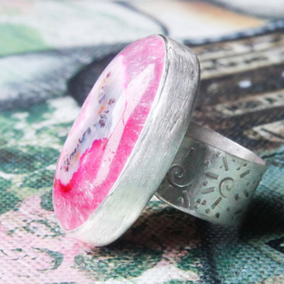 "pink pixie" sterling silver and pink solar quartz ring by thornbird studios