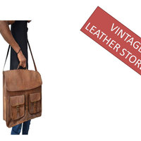 NEW Leather messenger bag Handmade 14 inch Twin Pocket cross body/ Laptop bag/ MacBook bag/ Retro Satchel/ shoulder bag - Thumbnail 2