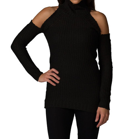 COLD SHOULDER MOCK NECK PULLOVER