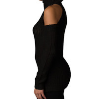 COLD SHOULDER MOCK NECK PULLOVER - Thumbnail 3
