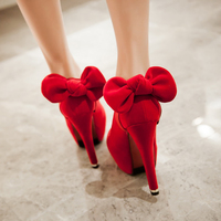 Sexy Bride Red Wedding Bowknot High Heels Shoes - Thumbnail 2