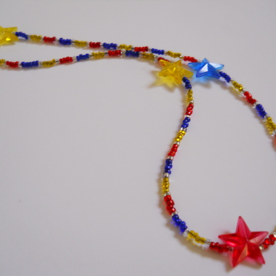 Red, yellow and blue star bead necklace