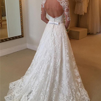 2017 Handmade A-line High Neck Floor-length Tulle Wedding Dress With Lace MK0559 - Thumbnail 1