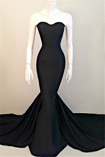 Sweetheart Neck Mermaid Black Chiffon Prom Dresses 