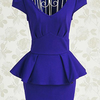 Classy Lady Royal Blue Peplum Dress. One Piece Work Dress Cocktail Dress - Thumbnail 2