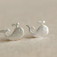 Tiny Sterling Silver Whale Earrings - Thumbnail 1