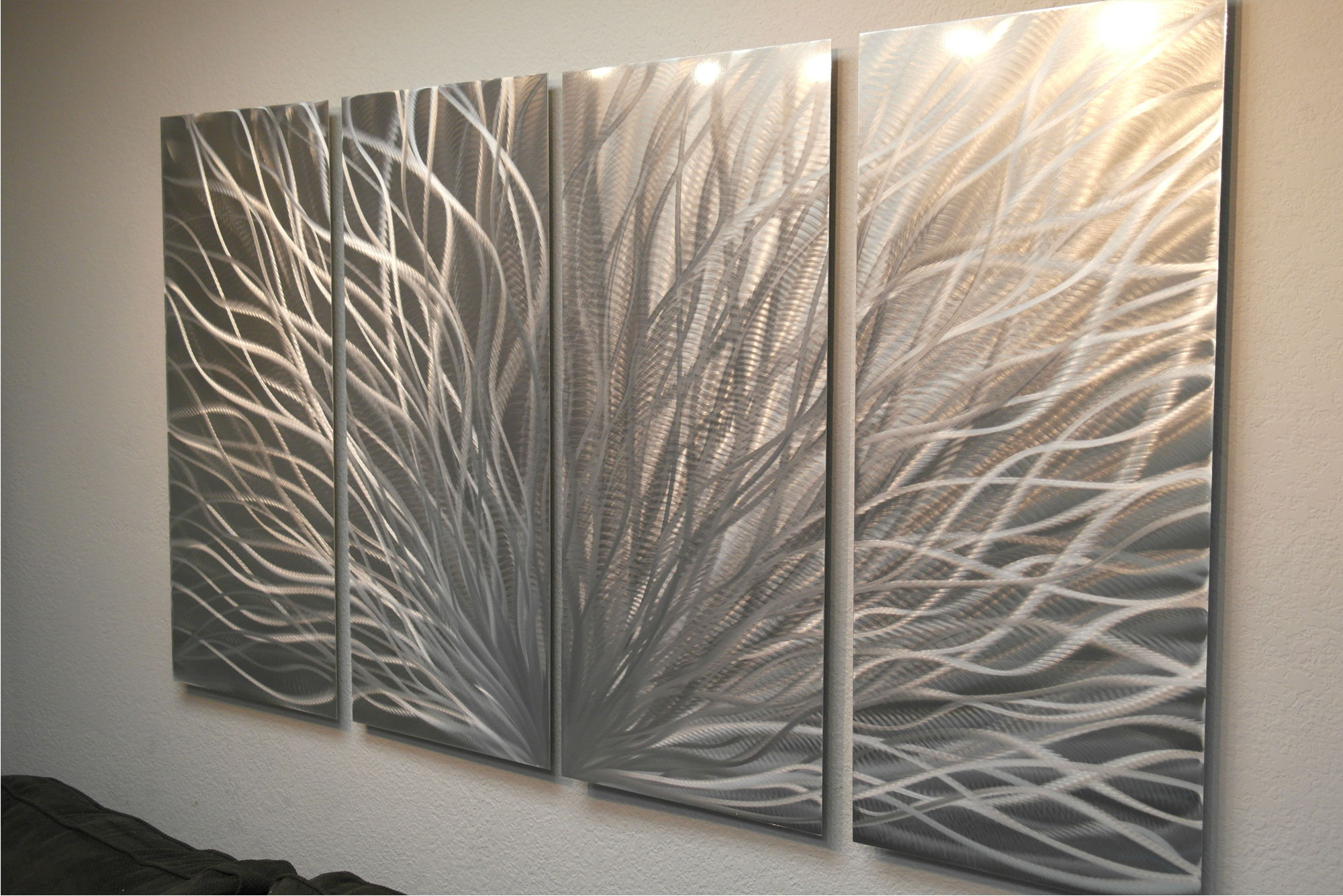 Radiance Silver 36x63 Metal Wall Art Abstract Sculpture Painting