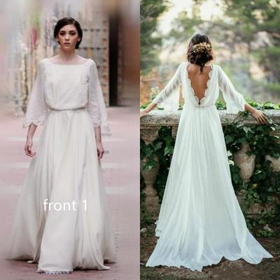 Chiffon elegant sexy long sleeves and flirty back wedding dress,13