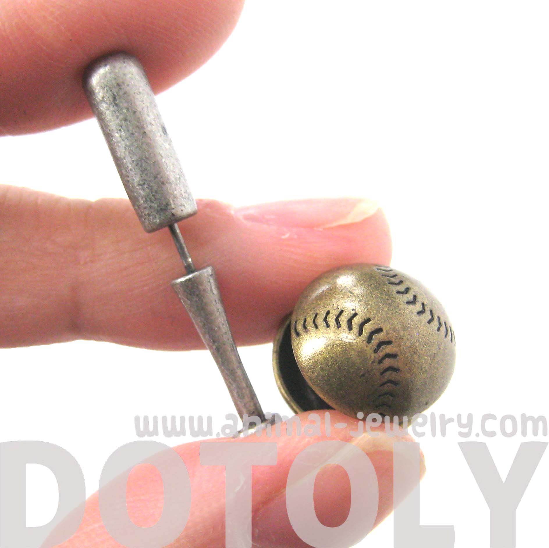 3D Fake Gauge Realistic Baseball Bat and Ball Shaped Stud Earrings