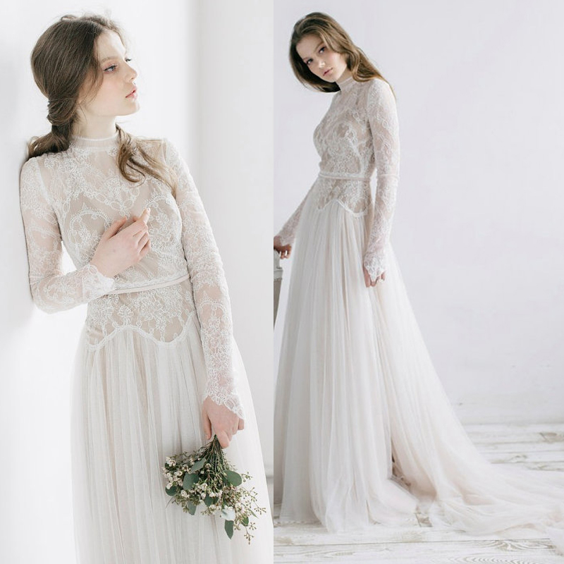 Vintage Lace/Tulle Wedding Dress with Long Sleeves · eDressBay · Online