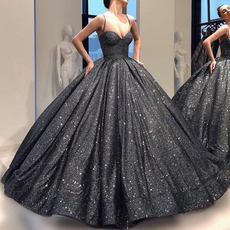 black shiny prom dress