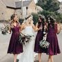 Charming A Line V Neck Burgundy High Quality Lace Short Bridesmaid Dresses-2