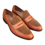 Luxury Men's Brown Tan Penny Loafer Slips On Vintage Leather Handmade Limited Edition Shoes-1
